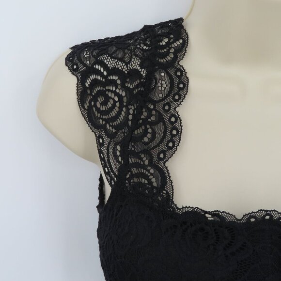 Itzon Women One Size Fits Most OSFM Black Flower Floral Lace Bralette Padded - Picture 2 of 10